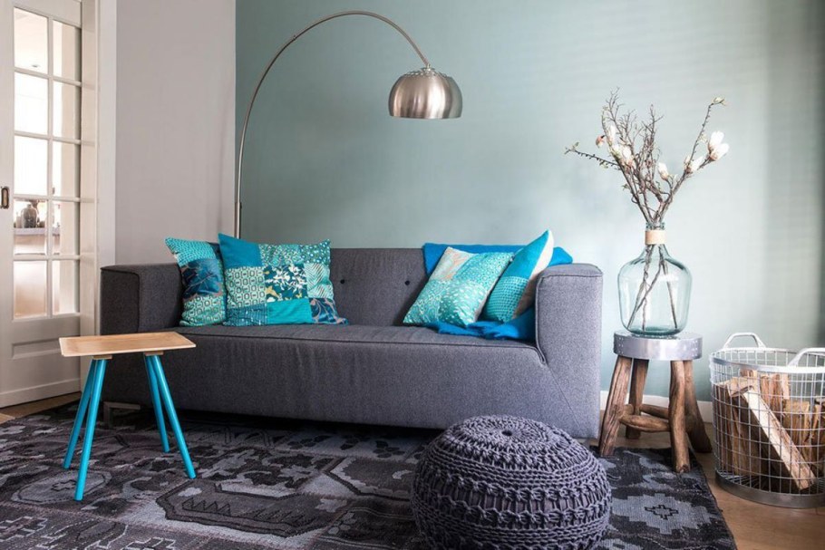 Сочетание серого и голубого в интерьере