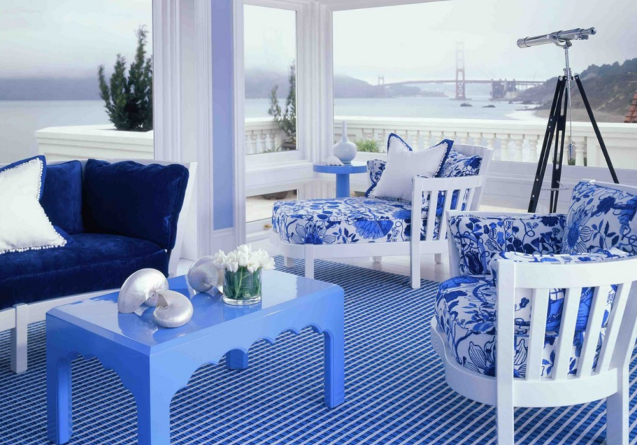 Бело синий интерьер