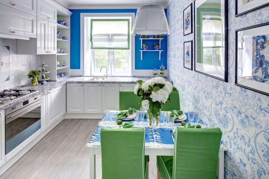 Дизайн кухни в стиле Гжель