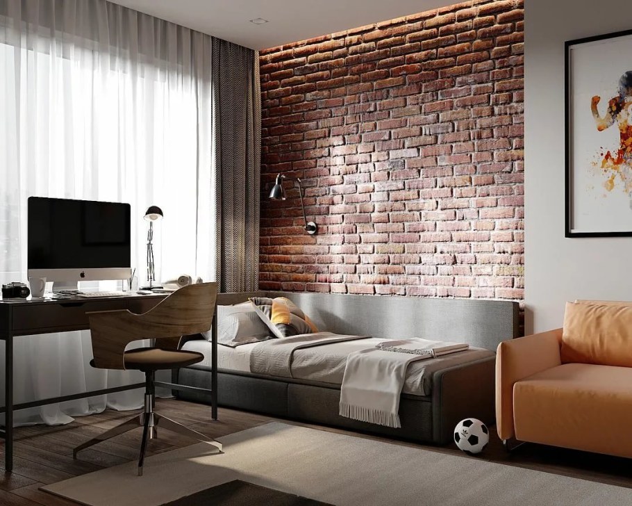 Кирпичная стена в интерьере