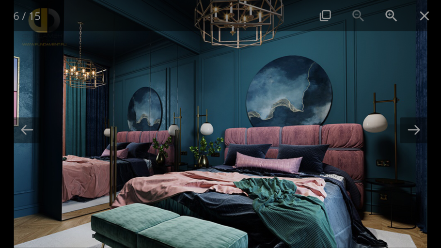 Сине зеленая спальня