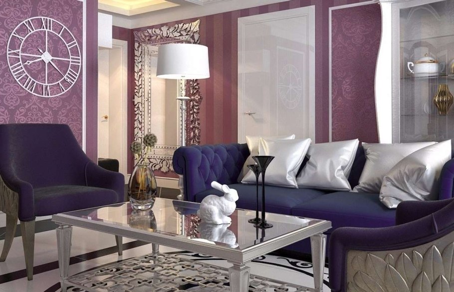 Фиолетовый в интерьере гостиной