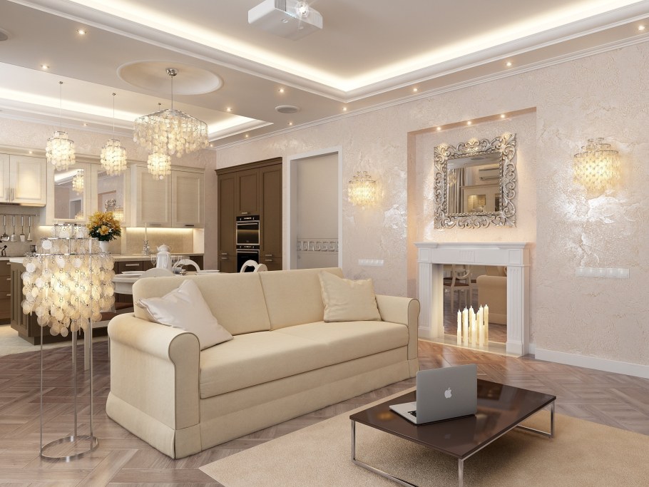 Красивый потолок в гостиной