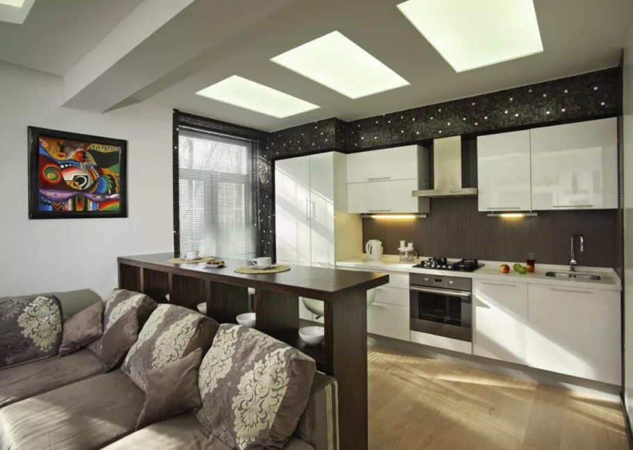 Кухня гостиная с барной стойкой