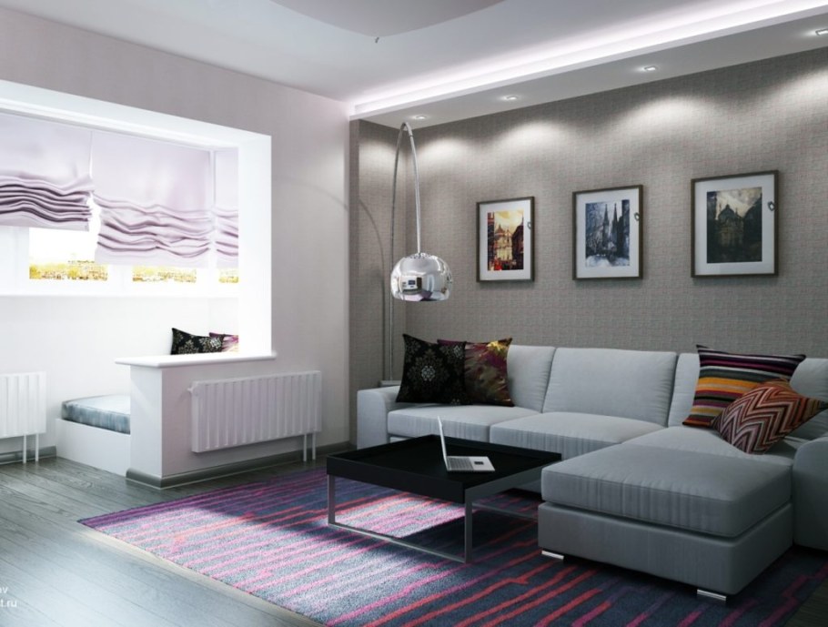 Гостиная совмещенная с балконом