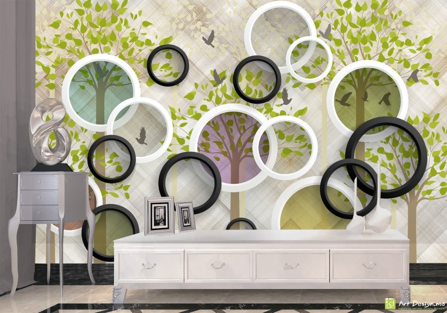 Обои круги в интерьере гостиной