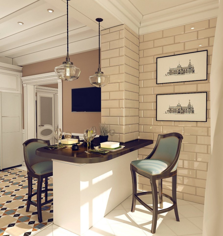 Кирпич в интерьере кухни