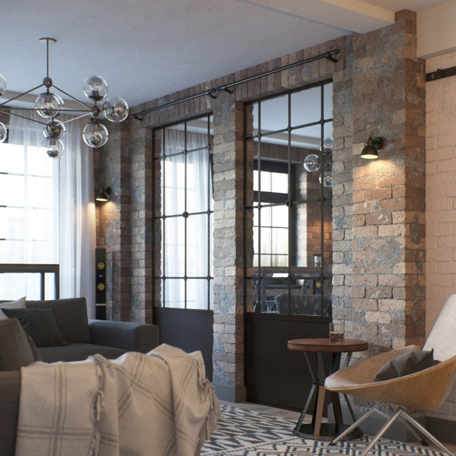 Зеркала в интерьере лофт в квартире