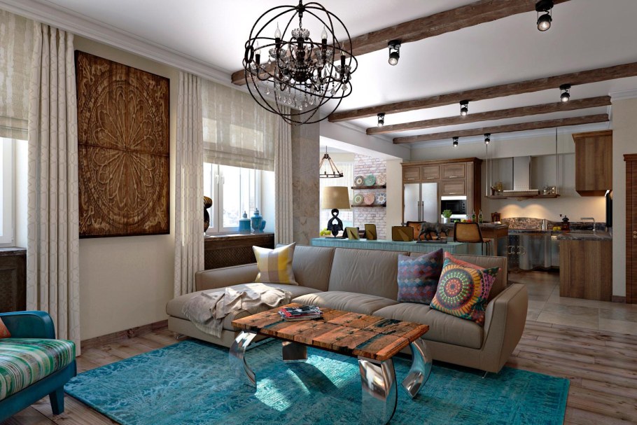 Стиль Эклектика в интерьере кухня гостиная