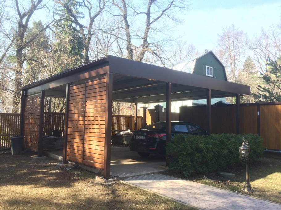 Навес для автомобиля с плоской крышей