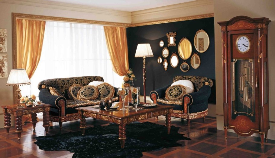 Напольные часы в интерьере гостиной