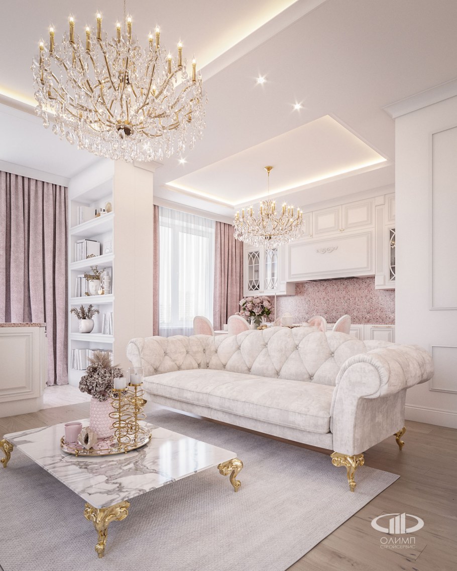 Гостиная в стиле классика в светлых