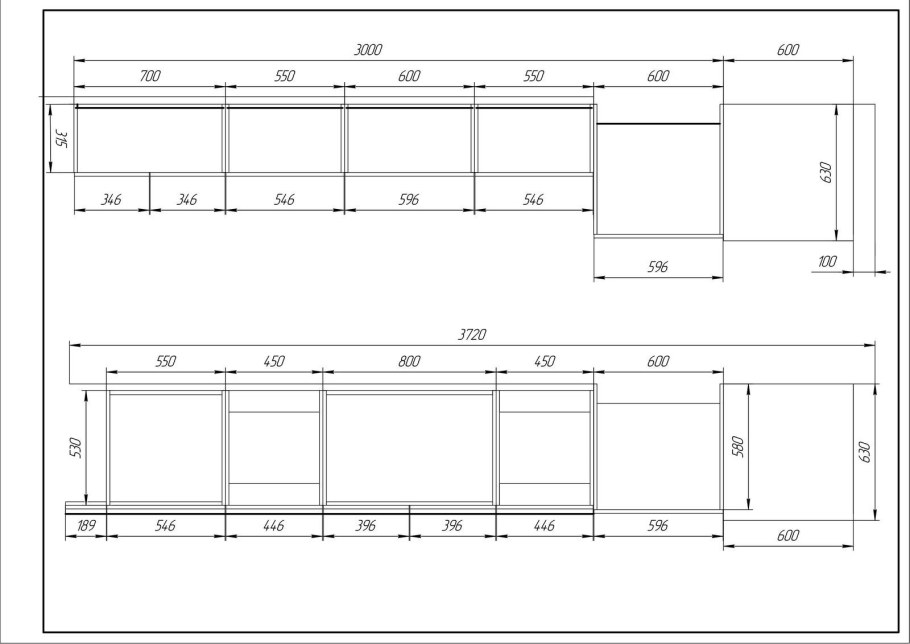 Чертеж распила ЛДСП для кухни
