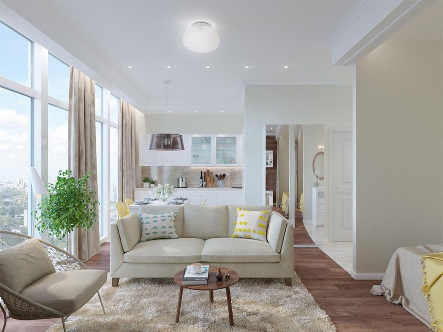 Светлый интерьер гостиной