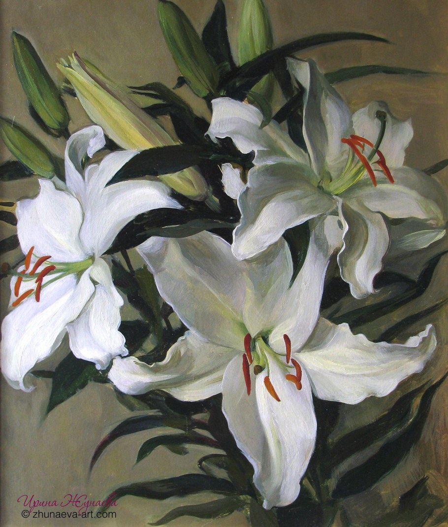 Лилии живопись маслом
