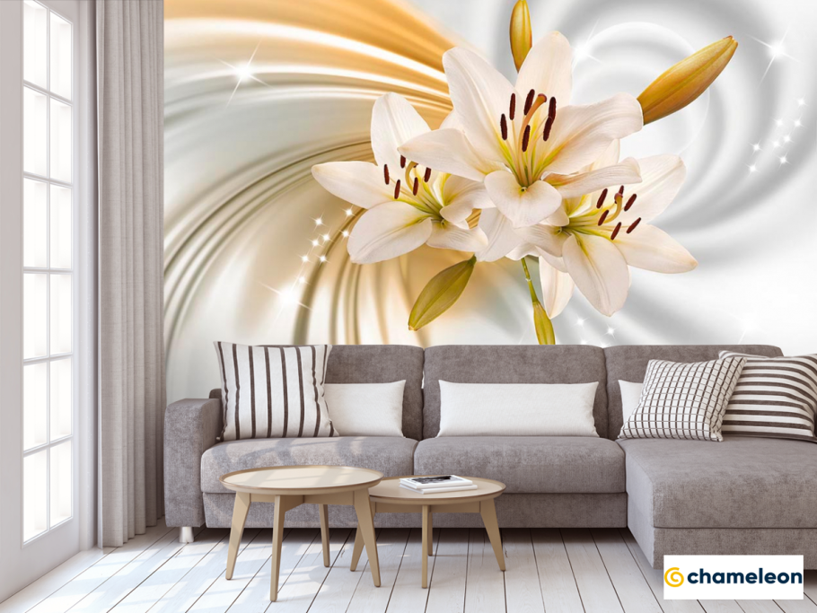 Фотообои 3д лилии на стене