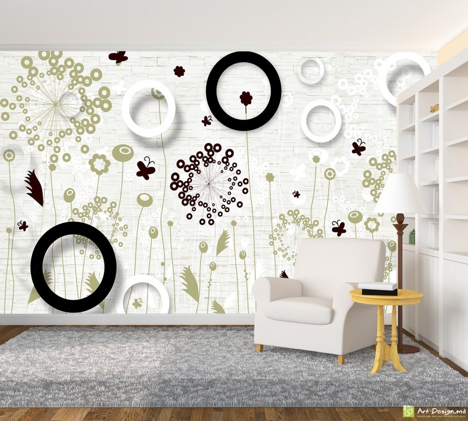 Обои круги в интерьере