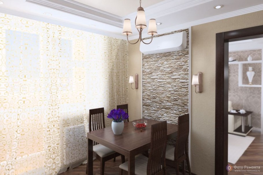 Отделка стены обеденной зоны на кухне