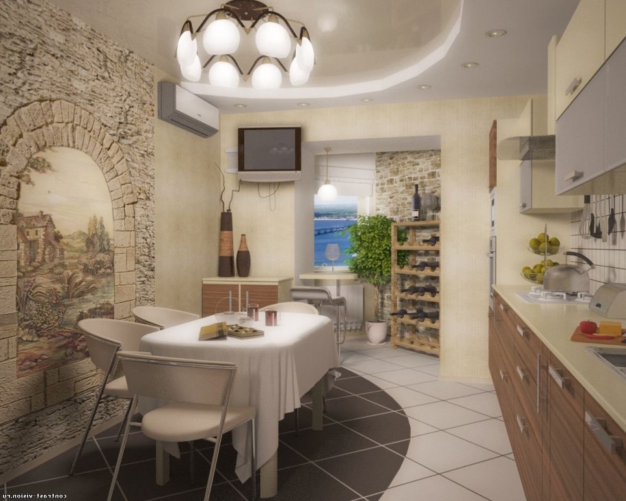 Декоративный камень в интерьере кухни