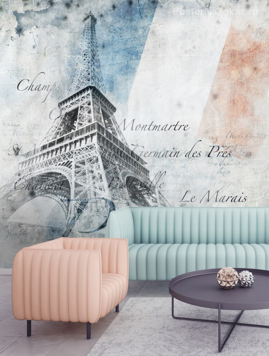 Фреска Париж Эйфелева башня фотообои