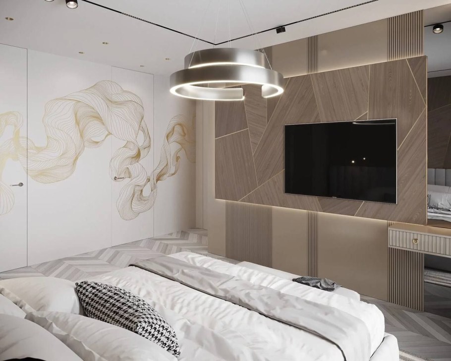 Фрески в стиле Хай тек в интерьере спальни