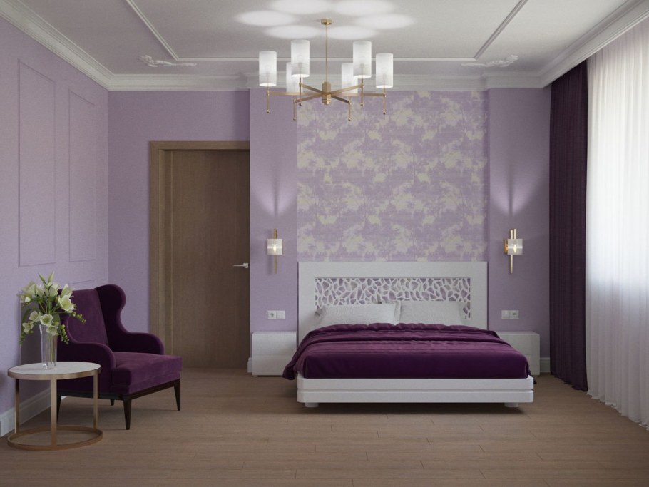 Спальня в бело сиреневых тонах