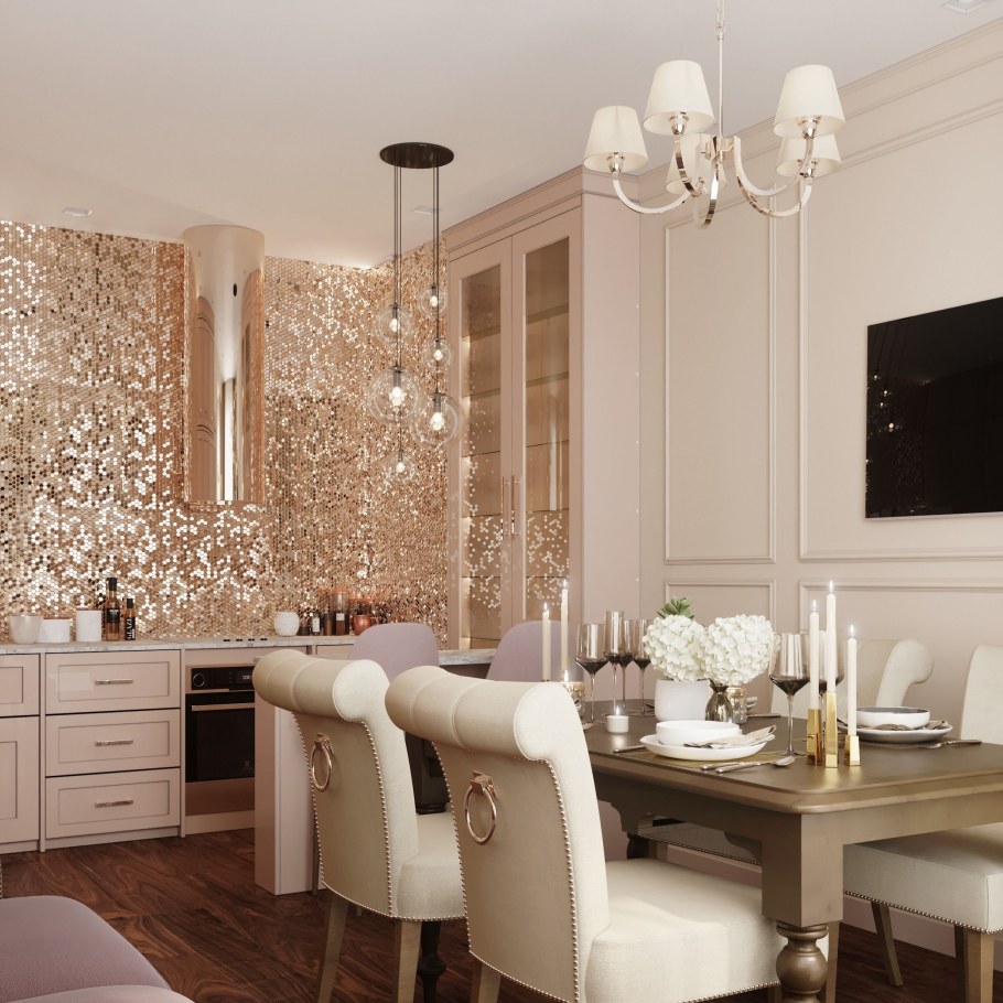 Гостиная в пудровых тонах