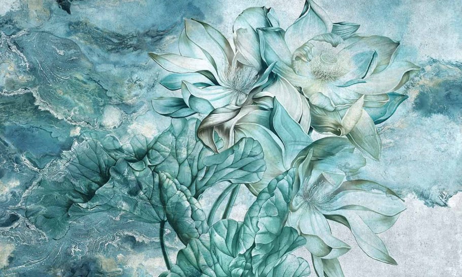 Фрески с бирюзовыми цветами