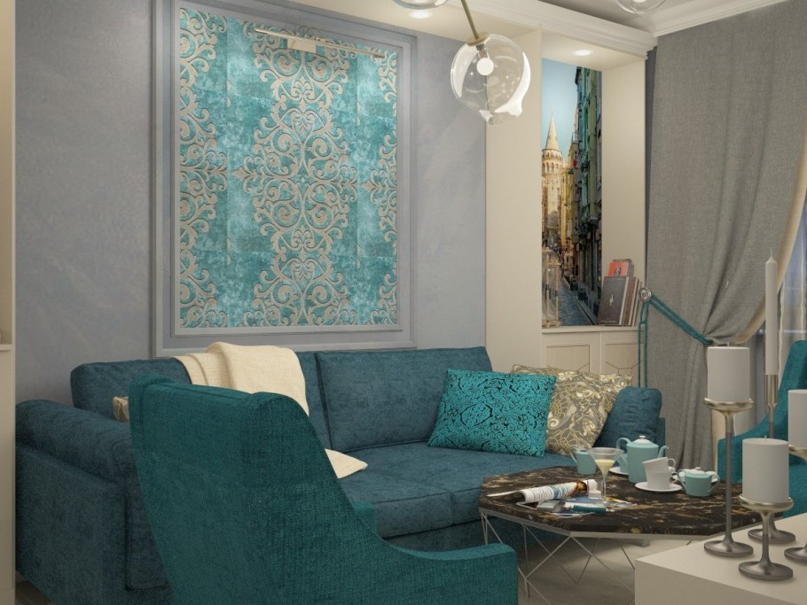 Гостиная в бирюзовом цвете