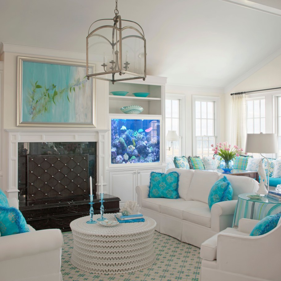 Бирюза в интерьере гостиной