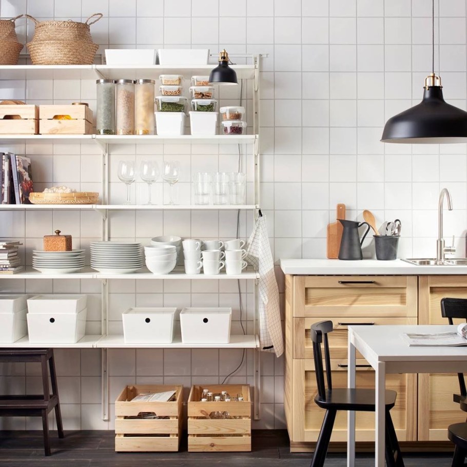Кухня икеа с полками открытая