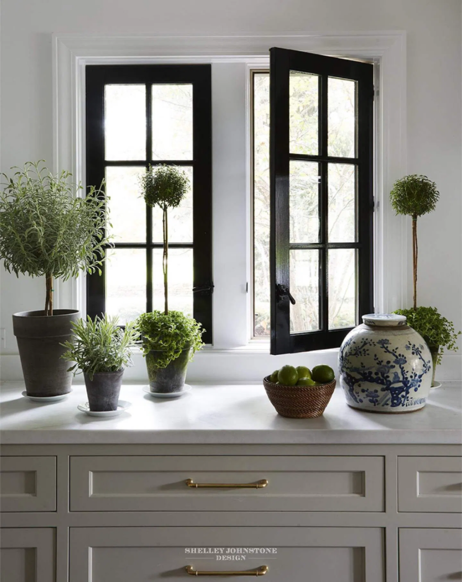 Темные рамы окон в интерьере