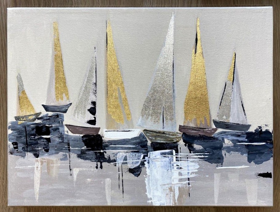 Акриловая живопись парусник с поталью