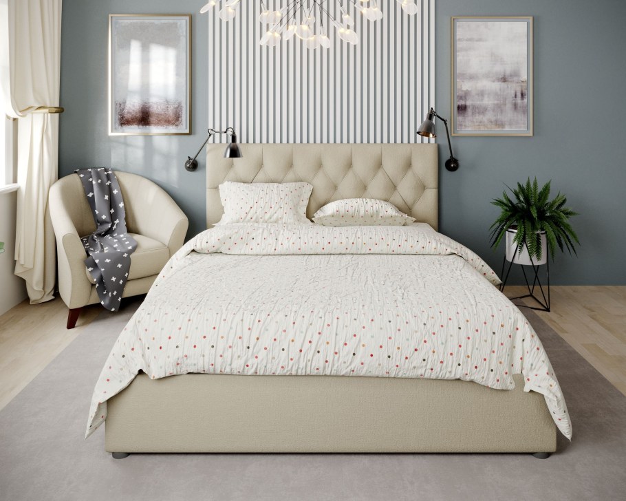 Железная кровать двуспальная 160-200 с мягким изголовьем купить