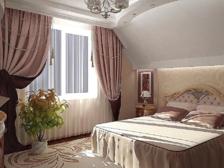 Шторы в спальню на мансарде