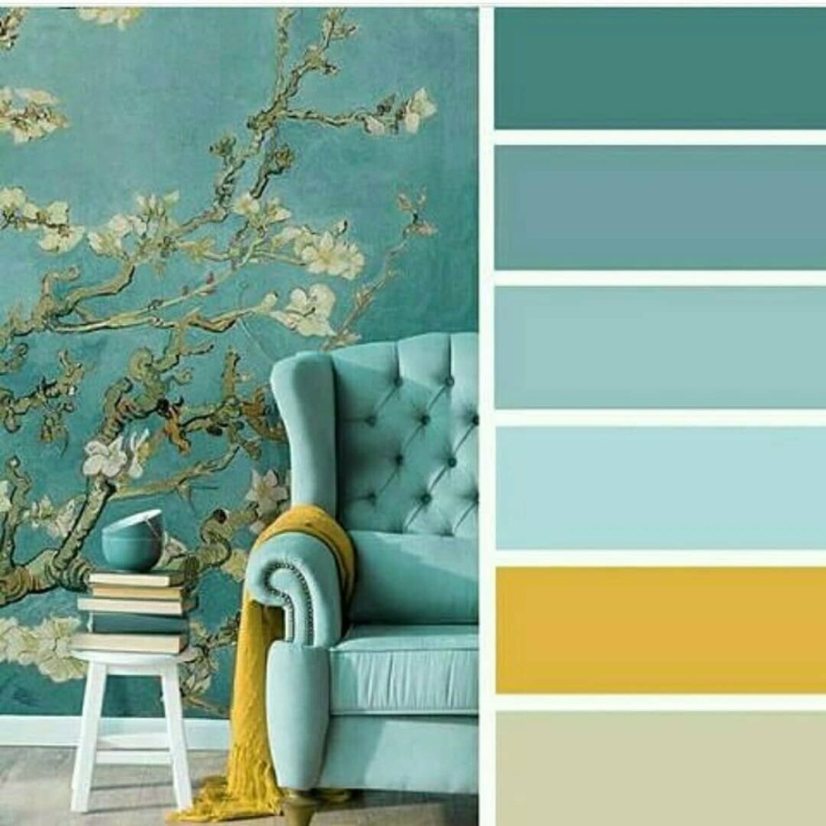 Сочетание голубого и желтого в интерьере