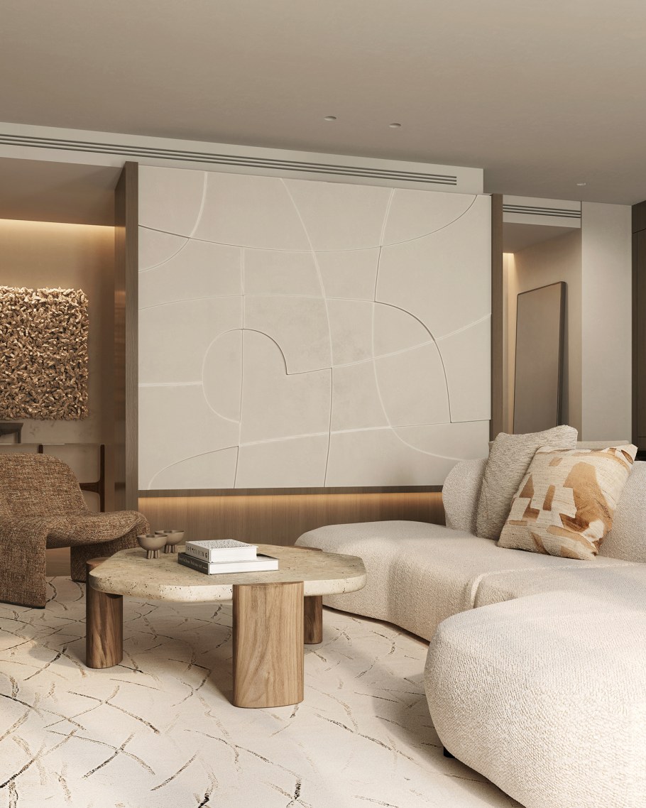 Декоративная штукатурка в интерьере гостиной