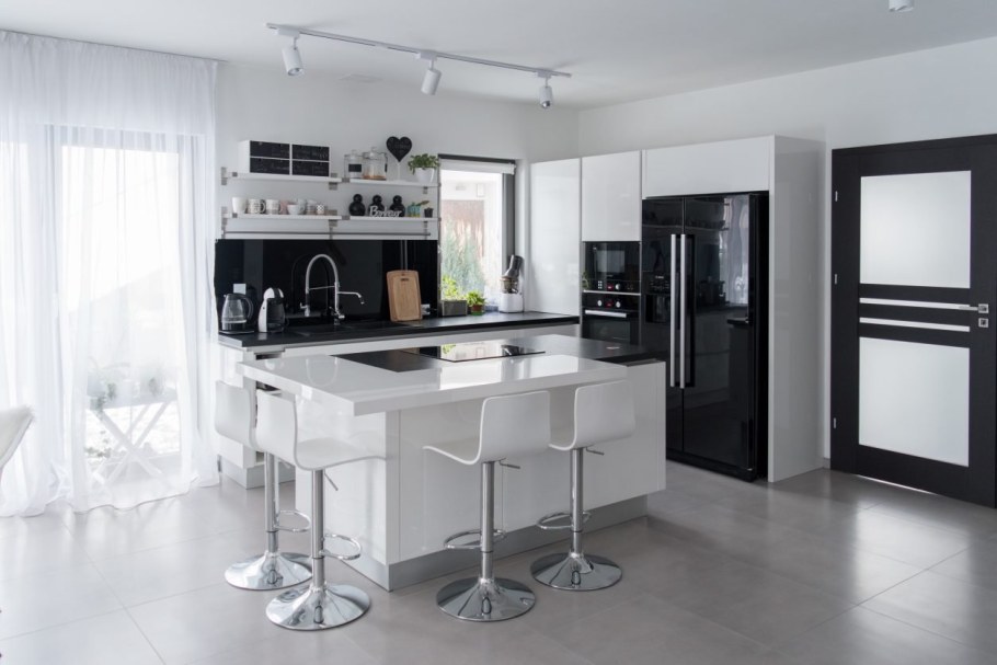 Черно-белые кухни в интерьере