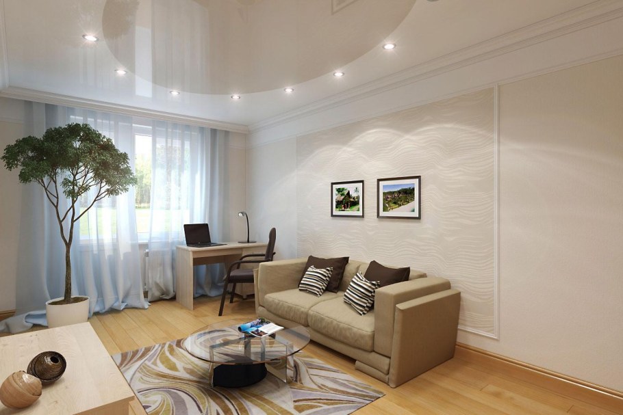 Натяжной потолок в зал 18 кв