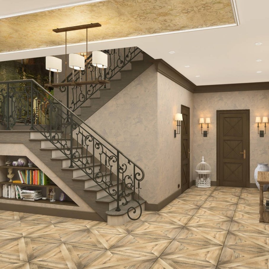 Интерьер холла с лестницей