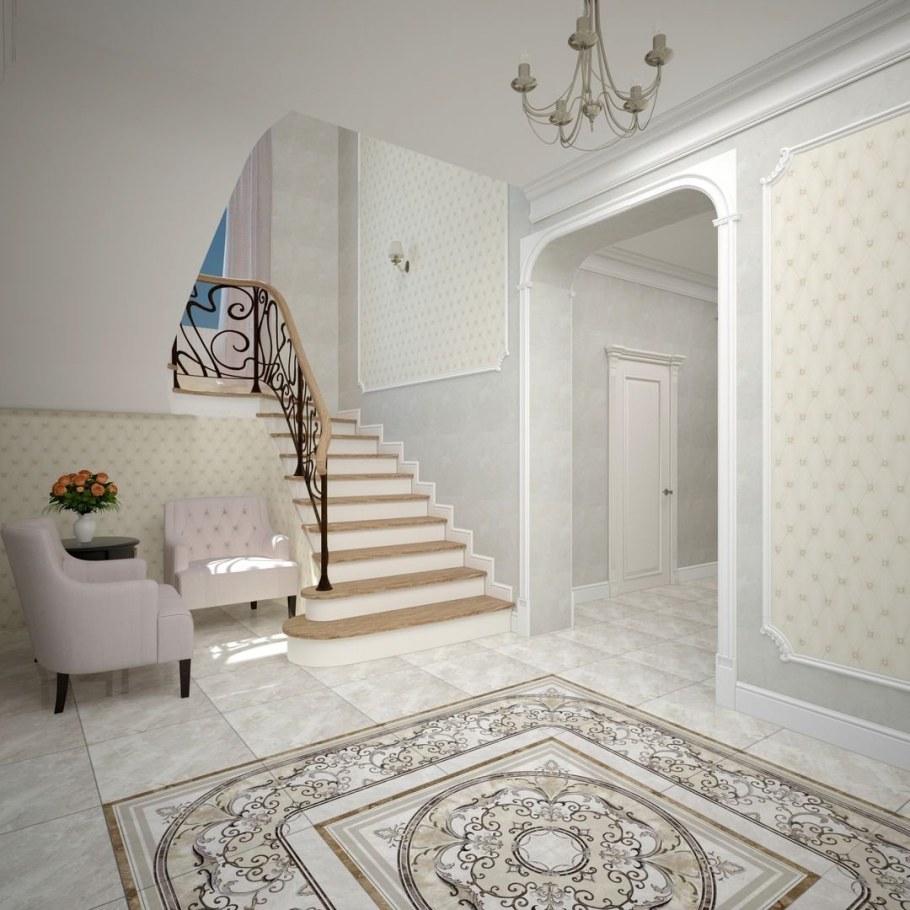 Интерьер холла с лестницей