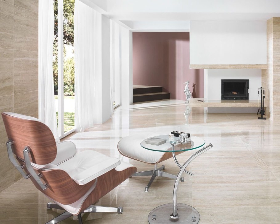 Пол травертин в интерьере гостиной