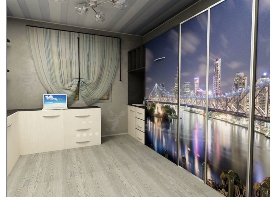 Шкафы с фотопечатью в интерьере комнаты