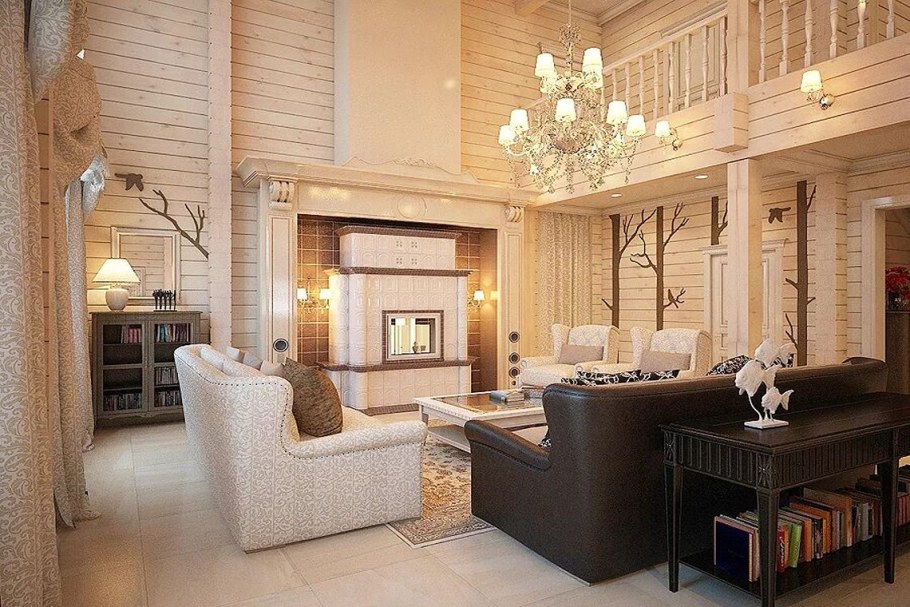 Интерьер дома из клееного бруса в современном стиле