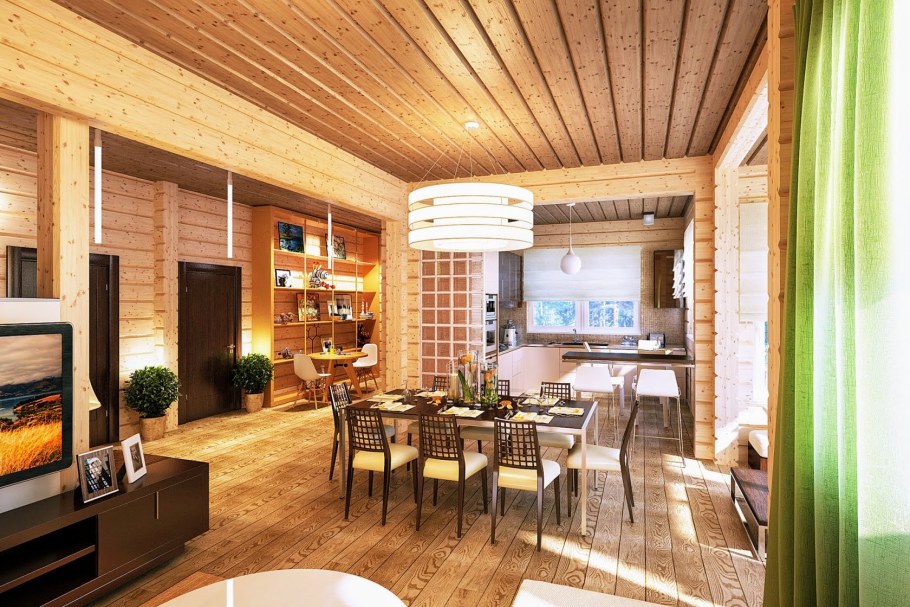 Интерьер в стиле Шале в доме из клееного бруса