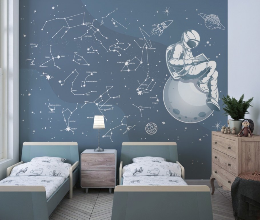 Обои космос в интерьере детской
