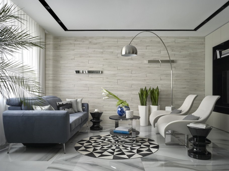 Плитка на стене в гостиной