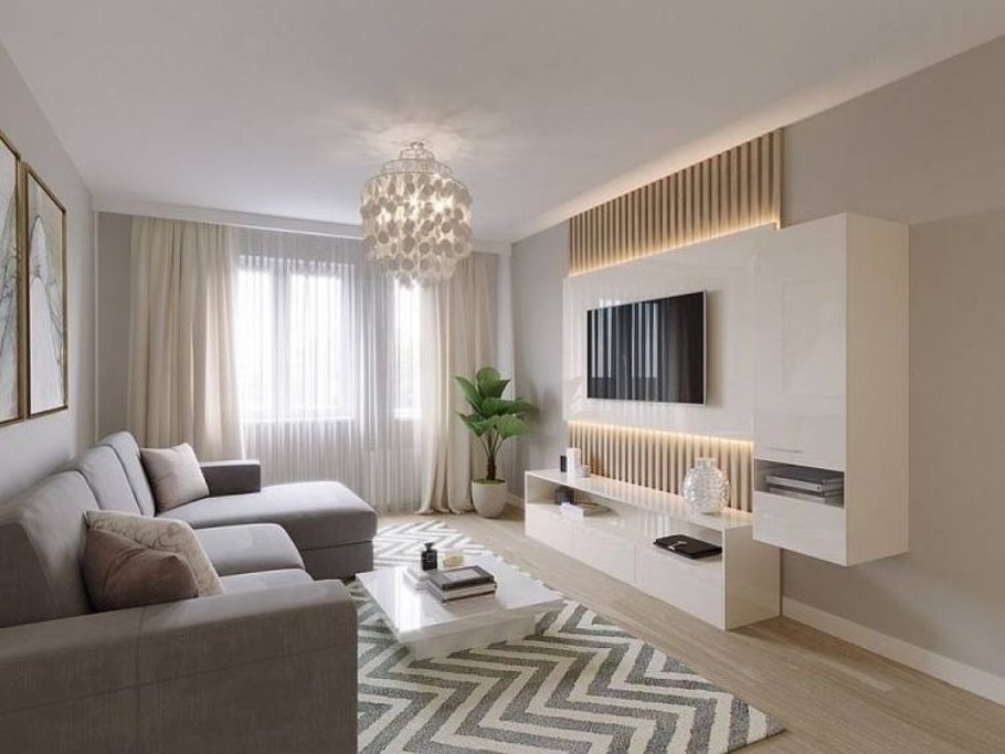 Гостиная комната в современном стиле в светлых тонах