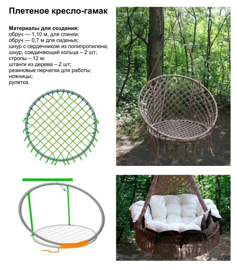 Макраме плетеное подвесное кресло схема