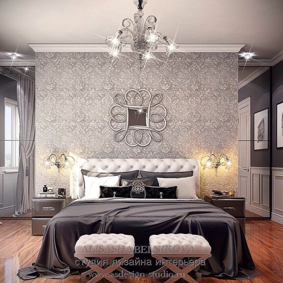 Гардеробная в спальне за изголовьем кровати